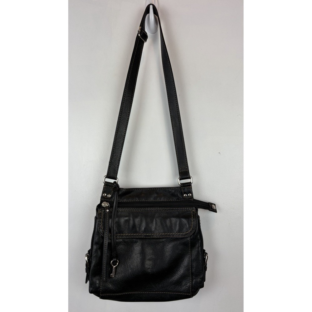 Vintage Fossil Purse Black Leather Crossbody Handbag Pockets Adj Classic 90s